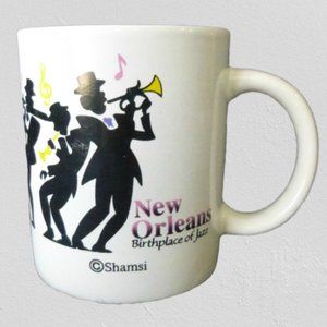 Coffee Tea Cup Mug Ceramic White Decorated With Handle Shamsi New Orleans